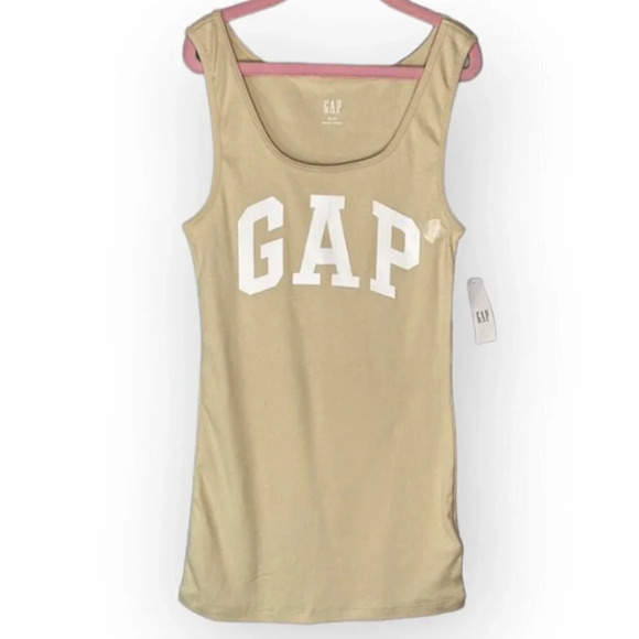GAP NWT Ribbed Logo Boyfriend Tank Khaki Sand Top Size XS - Picture 2 of 8
